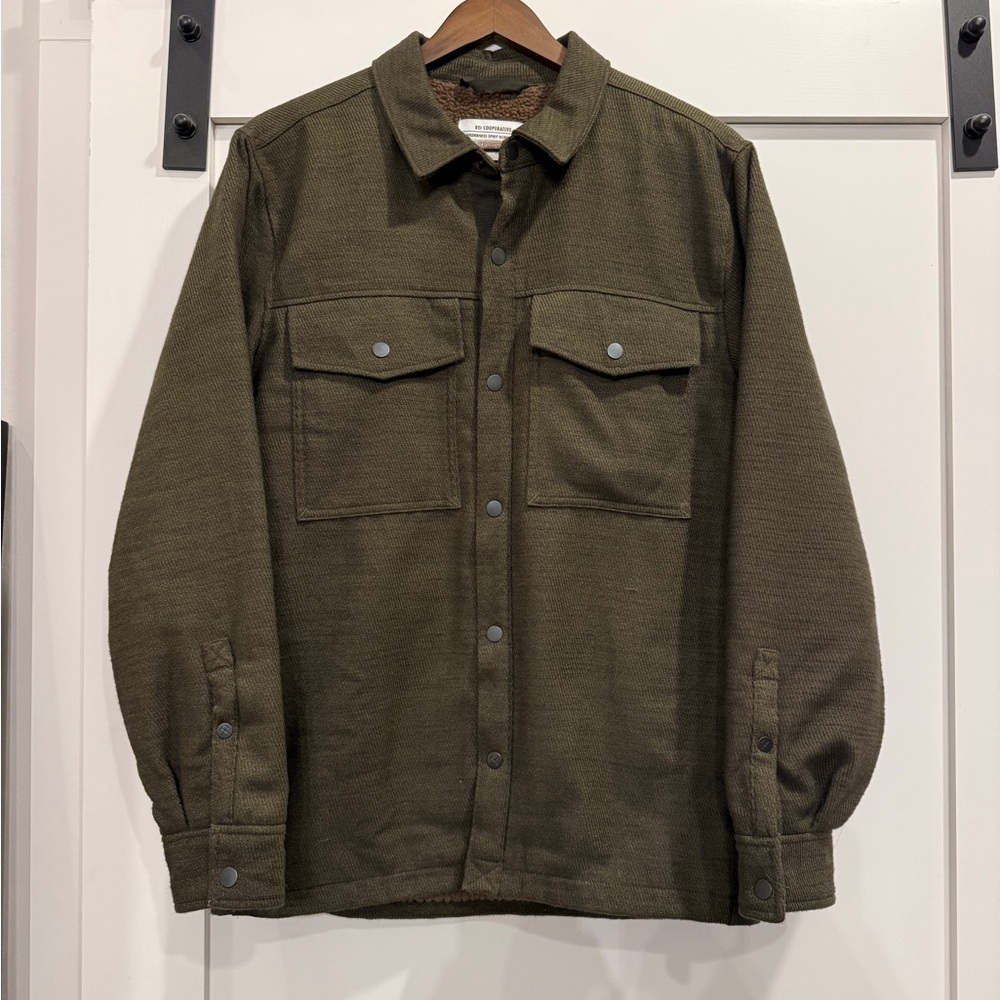 REI Cooperative Olive Green Men's Fleece Shirt Jacket